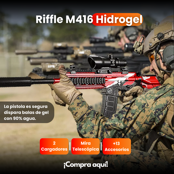 Rifle Hidrogel De Juguete M416 Automático Con Mira Telescópica 2 Cargadores Y Accesorios