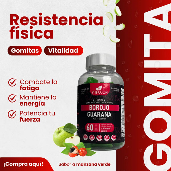 ALPHAMEN Gomas Energizantes Borojó Guaraná y Nueces de Brasil 60 Gomitas