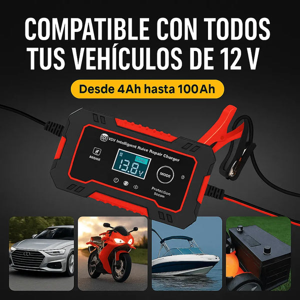 Cargador Inteligente De Batería Para Auto 12V 24V LCD Con Reparación De Pulso Multimodo
