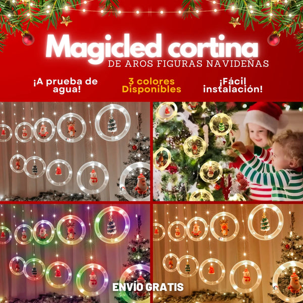 Cortina De Aros Con Figuras Navideñas 3 Metros Iluminación LED Mágica Para Tu Hogar