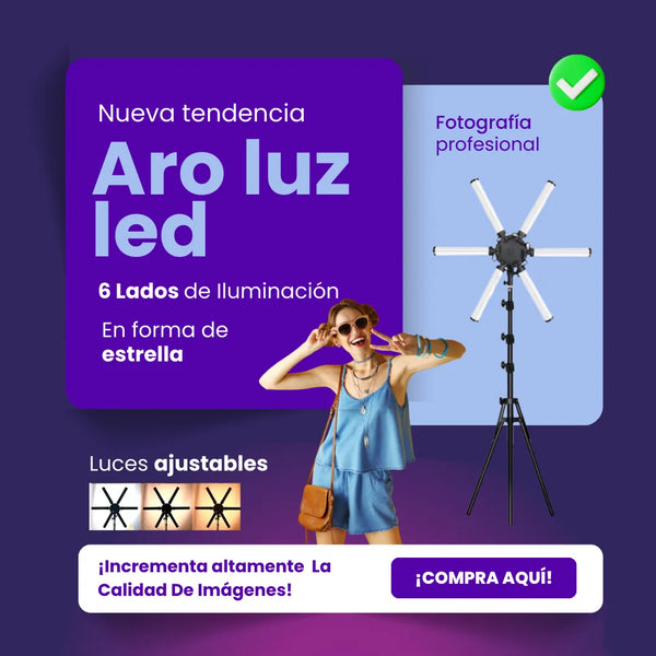 Aro De Luz Led 65cm Estrella 6 Tubos Iluminación Fotografía Profesional