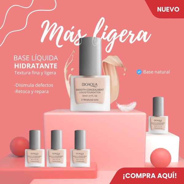 Base de Maquillaje Líquida Hidratante - Cobertura Natural, Ligera y Fresca